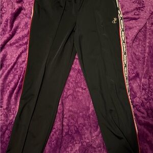 Champion Black Track Pants with Red Trim and White Logo Tape